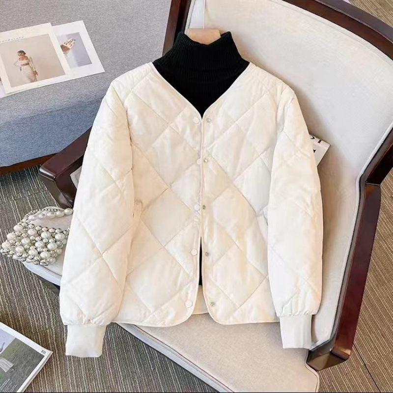2025 early spring new cotton jacket for women's short diamond collarless small fragrance style thin winter cotton jacket