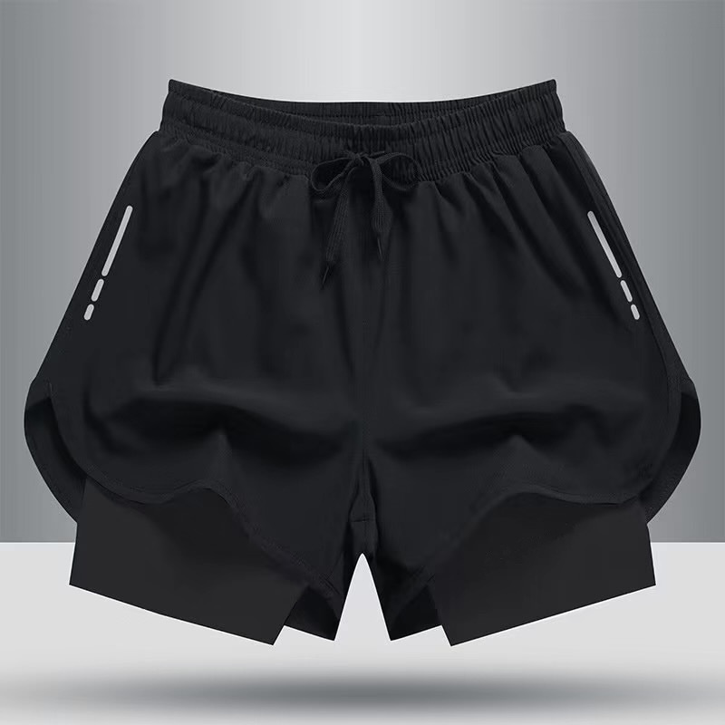 Men's Swimming Trunks Flat Corner Double Layer Anti-embarrassment Quick-drying Running Breathable Shorts Swimsuit Beach Pants Anti-light