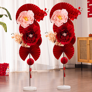 Pleated Flower Fan Flower Paper Flower Column Wedding Room Decoration Wedding Decoration Wedding Engagement New House Bedroom Living Room Road Guide