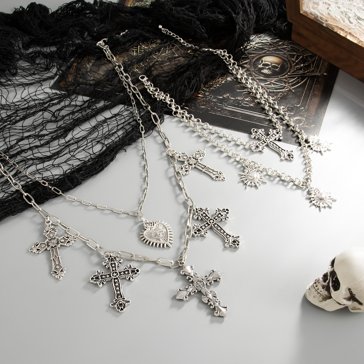 54g Weight Iron Pendant Material Layered Necklaces Classification Iron Chain Material 1 Piece Quantity Weekend Occasion Iron, Zinc alloy Material Cross Pattern Women's Gender Simple Style, Classic Style Style Dark Punk Cross Pendant Necklace Set For Women Exaggerated Stacking Cool Sweet Clavicle Chain Jewelry Geometric Pattern Alloy Zinc 11