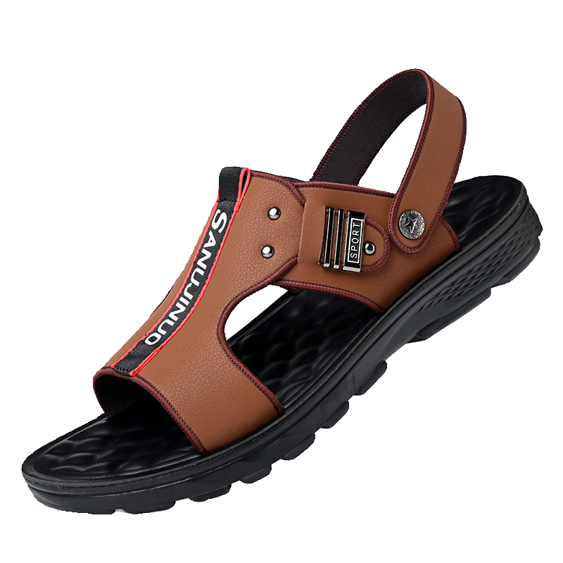 샌들 남성 여름 새로운 가죽 부드러운 밑창 미끄럼 방지 비치 신발 캐주얼 듀얼 사용 샌들