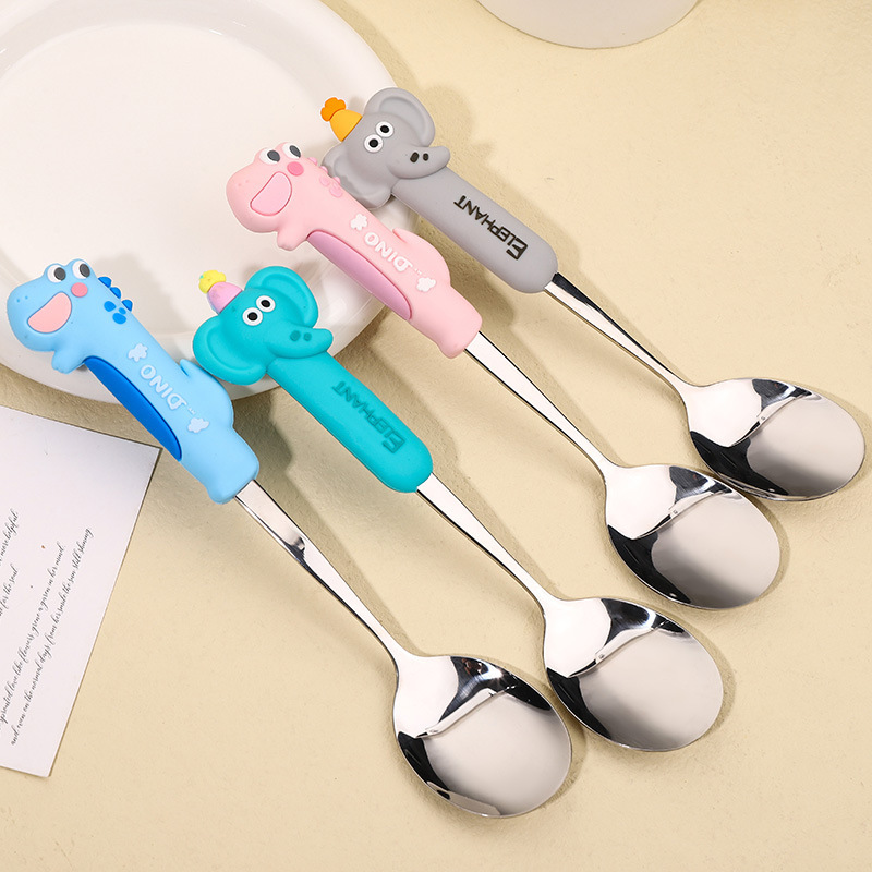 新しい漫画のシリカゲルの子供のスプーンの学生の携帯の食器の304ステンレスのスプーンのスープのスプーンのかわいい小さいスプーン|undefined