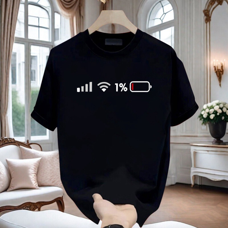 Low power 1% T-shirt short-sleeved power signal full-grid clothes cotton lovers 2024 plus size men Low power 1% T-shirt short-sleeved power signal full-grid clothes cotton lovers 2024 plus size men
