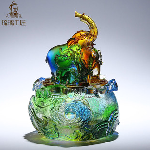 Fortune-Attracting Pixiu Elephant Golden Toad Glass Incense Burner for Home Indoor Zen Worship Sandalwood Incense Burner Ornament
