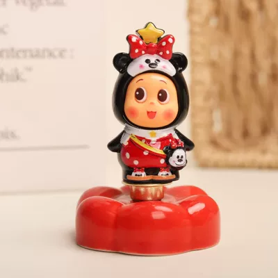 Car ornaments Rotatable Jingdezhen Style - mickey-star-man-red-flower-base