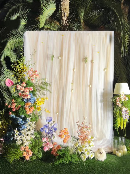 Rice White Champagne Light Yellow Soft Veil Wedding Welcome Background Waterfall Yarn Decoration Activity Stage Arrangement Mesh