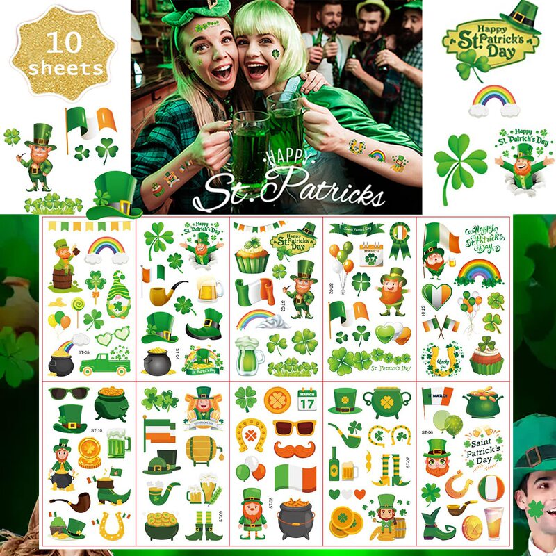 Cross-border New St.Patrick's Day St. Patrick's Day Tattoo Sticker Irish Party Party Sticker Cross-border New St.Patrick's Day St. Patrick's Day Tattoo Sticker Irish Party Party Sticker