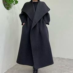 布拉格广场 2025秋冬新法式大翻领系腰带时尚气质双面羊毛大衣