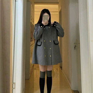 Woolen Outwear Autumn and Winter Korean 2025 New Elegant Thickeneded Warm Woolen Women's Mid-Length Gray Outwear