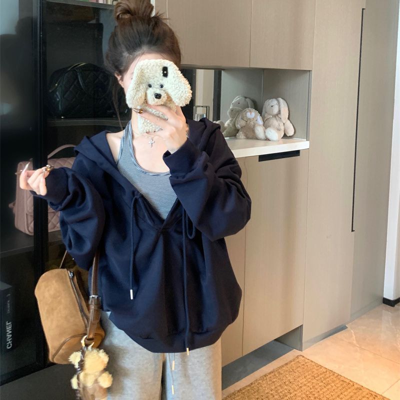 韩系抽褶连帽长袖卫衣女设计感2025秋季新款慵懒风辣妹宽松上衣潮