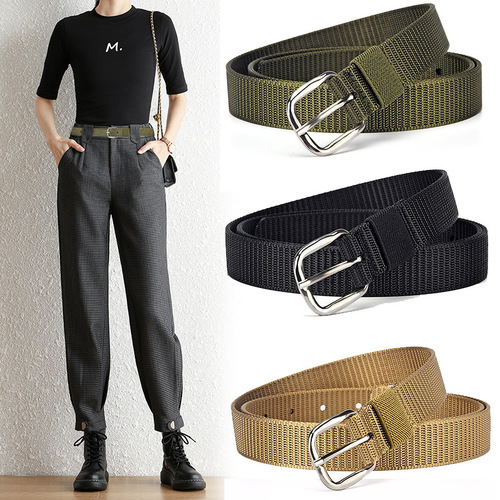 Canvas pin buckle belt, unisex, casual sports, military training, nylon belt, fine workwear, long women's belt