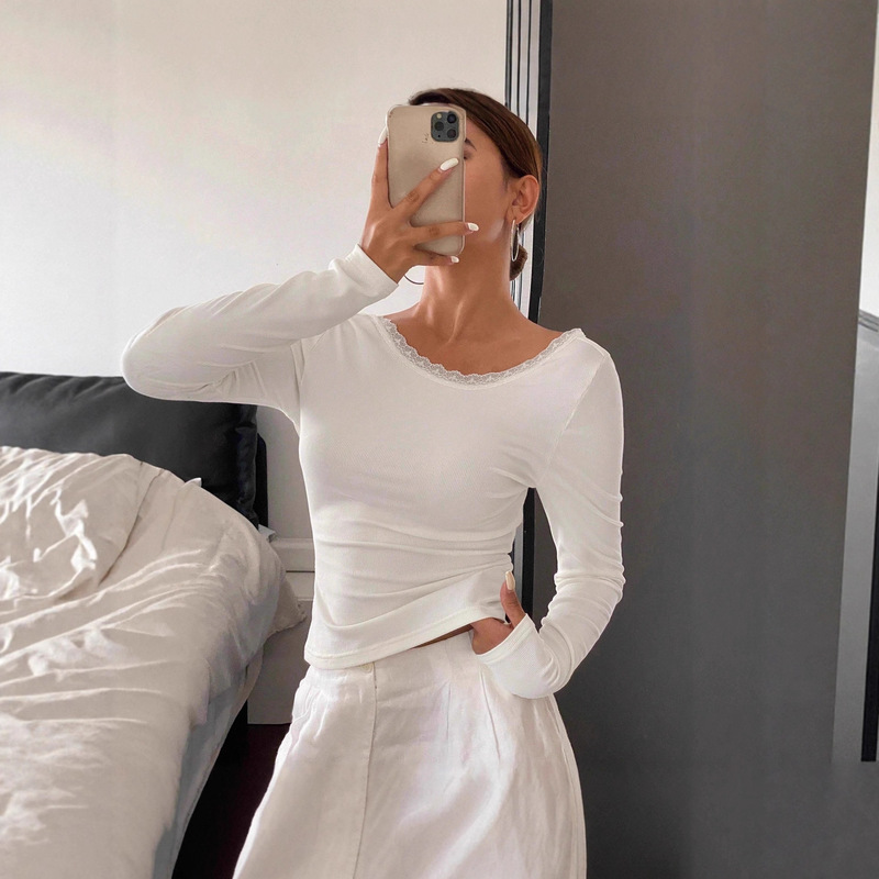 Round Neck Lace Bottoming Shirt Pure Lust Lace New Slim Fit Inner Wear Slimming Top Round Neck Lace Bottoming Shirt Pure Lust Lace New Slim Fit Inner Wear Slimming Top