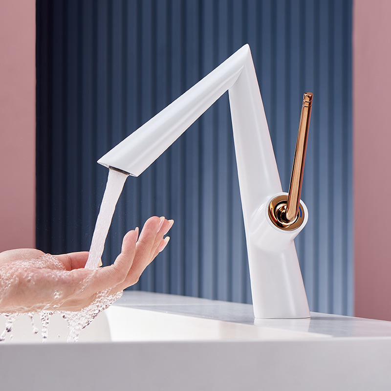 Amazon Designer All Copper Hot and Cold Basin Faucet White Single Hole Bathroom Cabinet Creative Washbasin Faucet