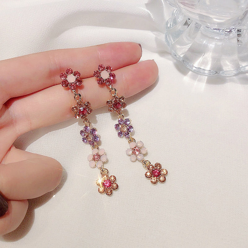 Pendientes de perla de diamantes con aguja de plata de súper hada, pendientes de borla de flores, pendientes de moda francesa, pendientes de nicho para mujer, lujo ligero, sentido de alta gama