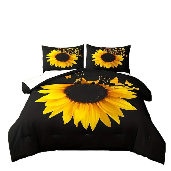 TEMU / JIT Cross-Border Home Visit Fresh Sunflower HD Digital Printed Edred Kit de ropa de cama