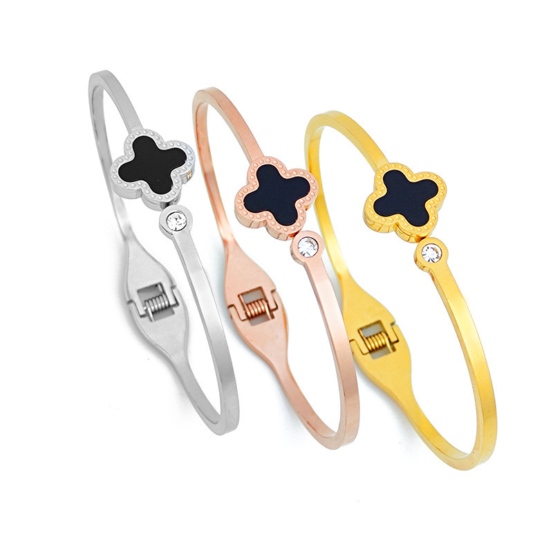 Pulsera de acero de titanio de oro rosa de trébol de cuatro hojas, de moda y no se desvanece, joyería de diamantes, nueva personalidad, pulsera de acero inoxidable, hombre
