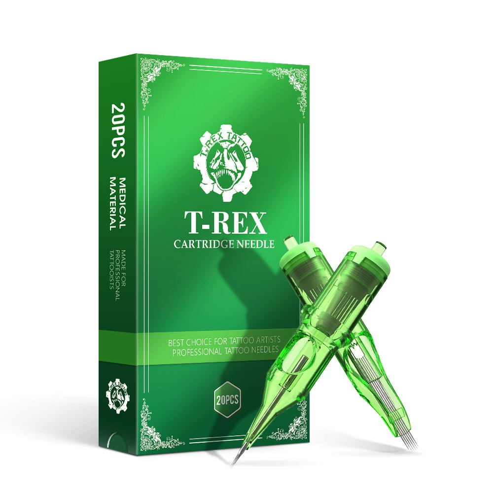 Картридж-игла для тату (XNET) Tyrannosaurus Finest, медицинская нержавеющая сталь 316, интегрированный зелёный 20 шт.