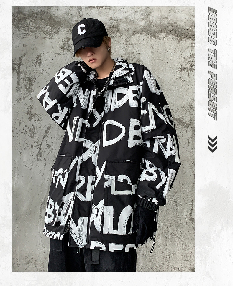 Men's Cotton Jacket With Letter Print Stylish Winter Coat_voghion.com