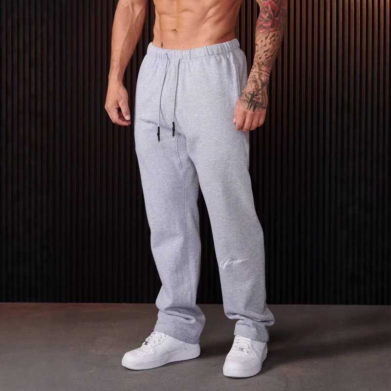 Youngla New Men's Sports Pants Heavyweight Terry Embroidered Long Pants Jogger Fitness Straight-Leg Sweatpants