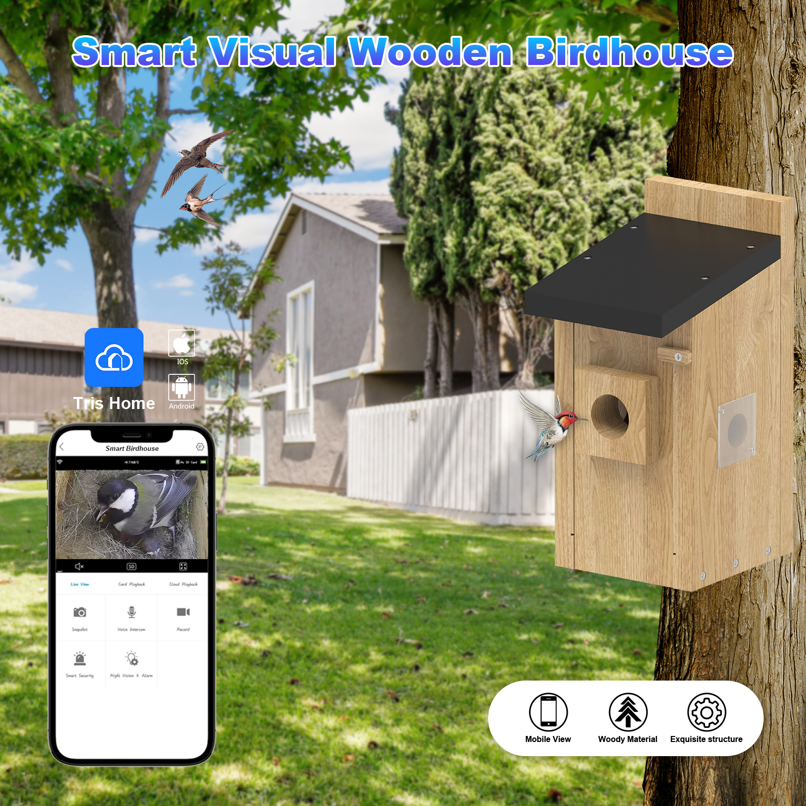 Fábrica de fuente inteligente visual pájaros incubación nido de pájaros nido de pájaros comercio exterior explosivo inalámbrico monitoreo wifi 2K cámara