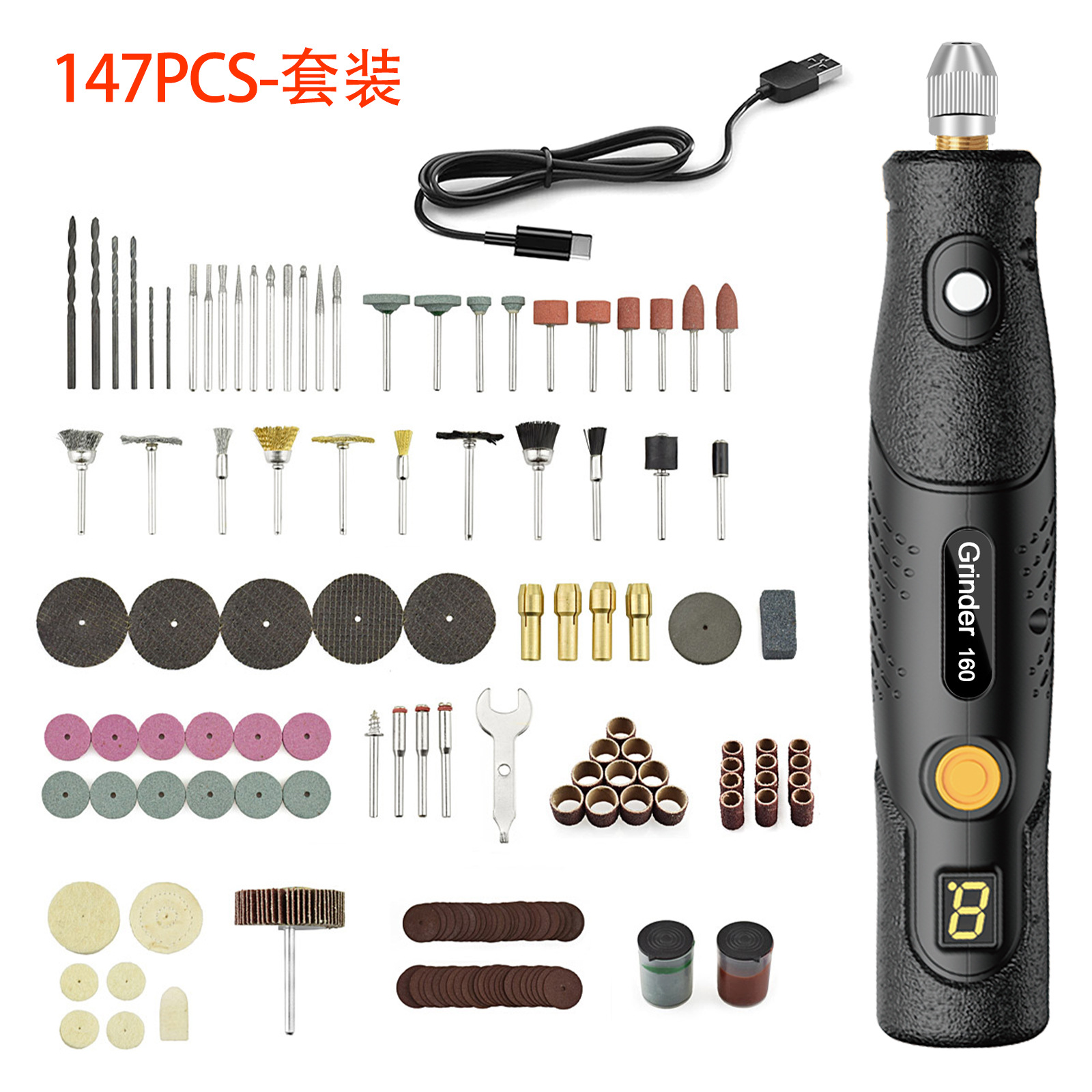 Mini amoladora eléctrica, pequeña amoladora de mano, talla de madera de jade, pulido eléctrico, bolígrafo de grabado, juego de caja de herramientas de taladro eléctrico