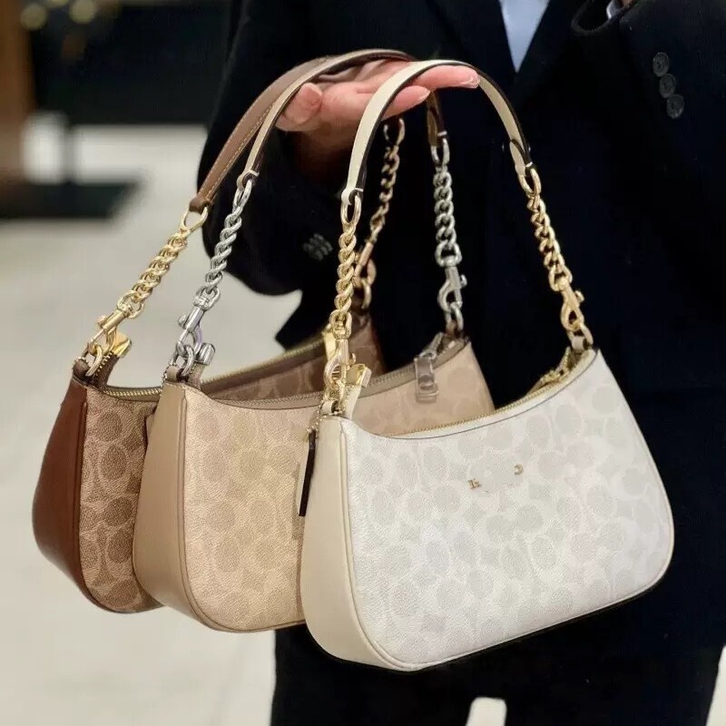 New C-COOL Teri25 genuine leather printed underarm bag, fashionable chain mahjong bag, handbag, shoulder bag, crossbody bag for women