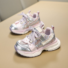 巴布豆新品童鞋2025年秋季款蝴蝶结女童老爹鞋时尚蕾丝花边运动鞋