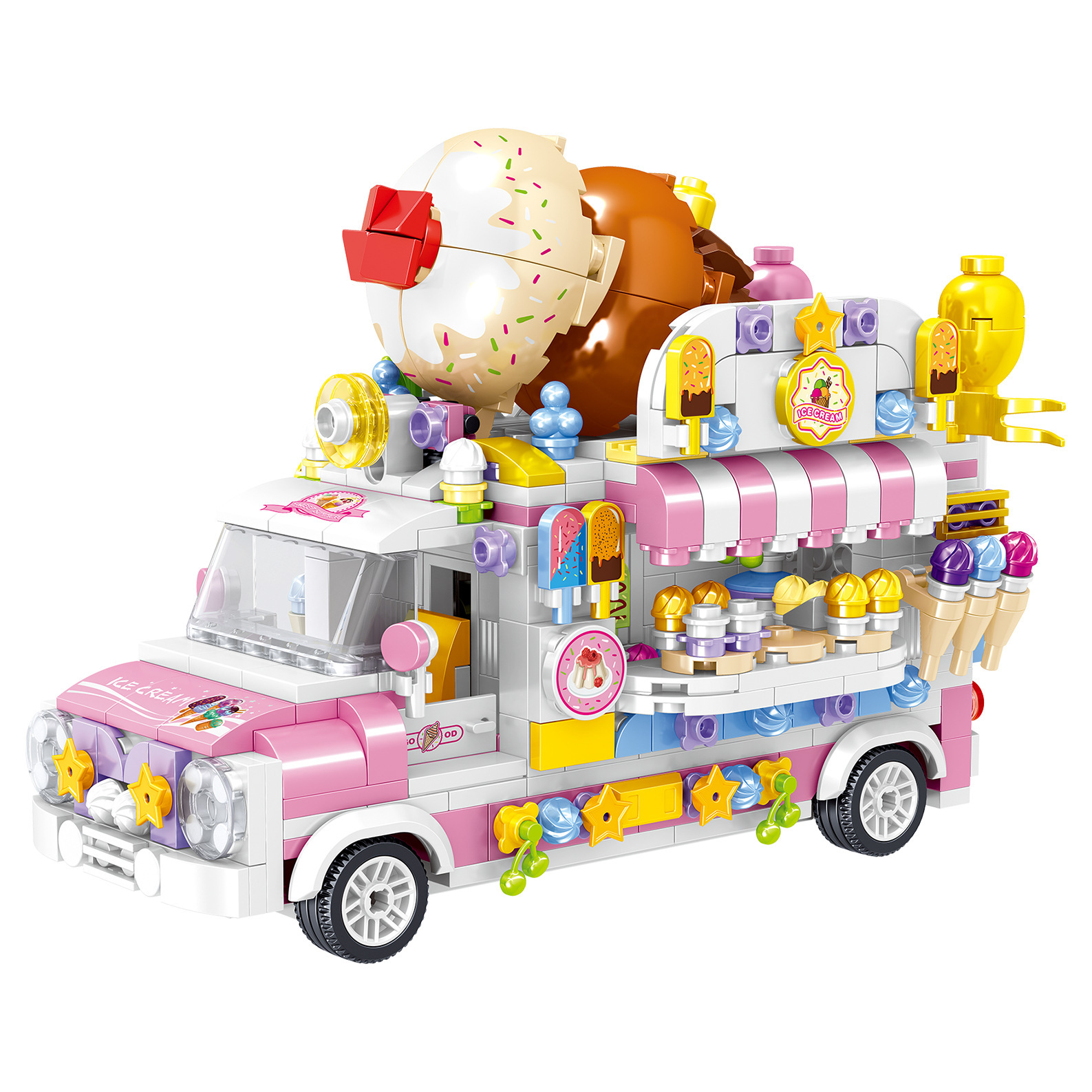 Lin07 Zhegao 00888-00891 coche de dibujos animados coche Rosa mini modelo creativo rompecabezas ensamblar bloques de construcción de juguete