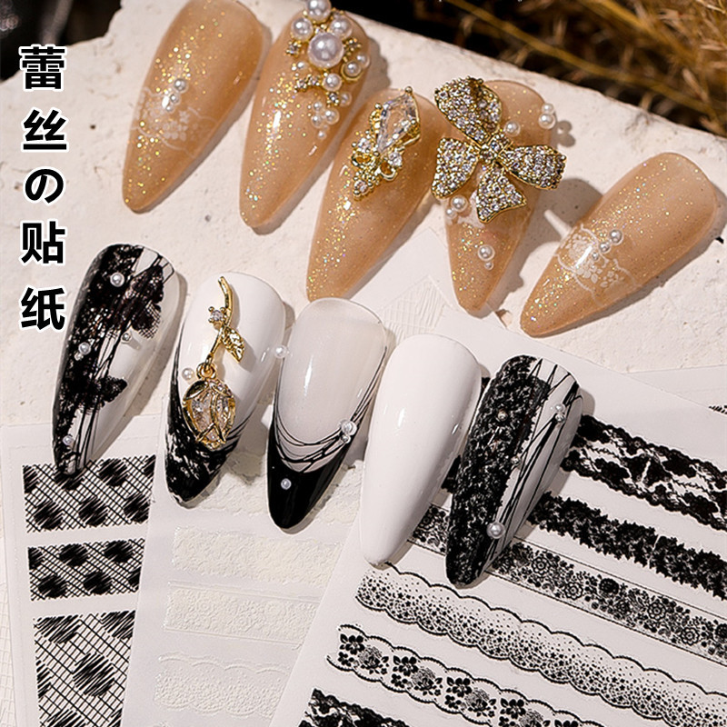 Japanese style nail lace stickers 3d waterproof adhesive decals art nail stickers 2021 Internet celebrity New hollow stickers