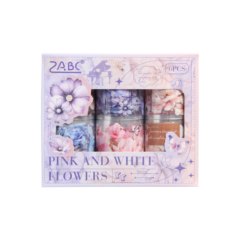 Flores de polvo de aceite especial impermeable pet cinta adhesiva caja diy diario paisajismo pegatinas floral romántica pegatinas de libro de mano