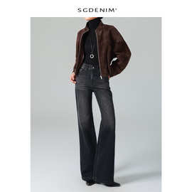 经典黑灰色高腰牛仔裤女复古微喇叭阔腿裤宽松筒叭裤25秋新款显瘦