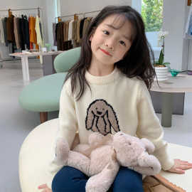 女童秋冬季洋气卡通兔子毛衣儿童新款软糯包芯纱圆领长袖针织衫潮