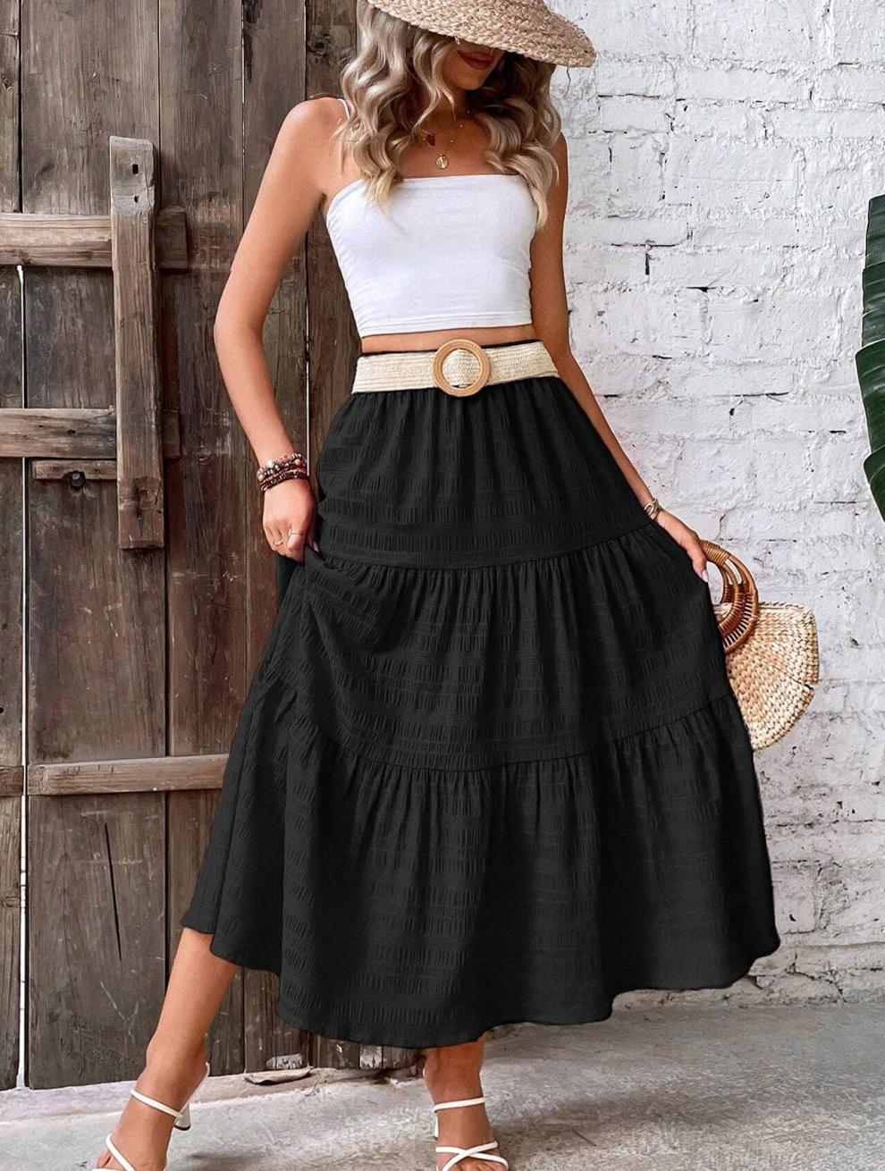 Comfort Function Summer Vacation Simple Style Solid Color Polyester Maxi Long Dress Skirts
