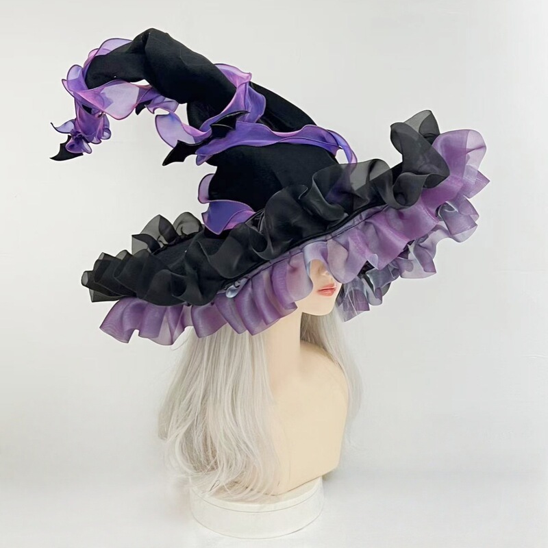 ハロウィン魔女帽子ダークバットウィザード大きなつば帽子ゴシックロリータドレスコスプレ帽子小道具|undefined