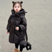 女童冬款棉服2025新款中长款女宝宝时尚棉袄冬季韩系宽松连帽棉衣