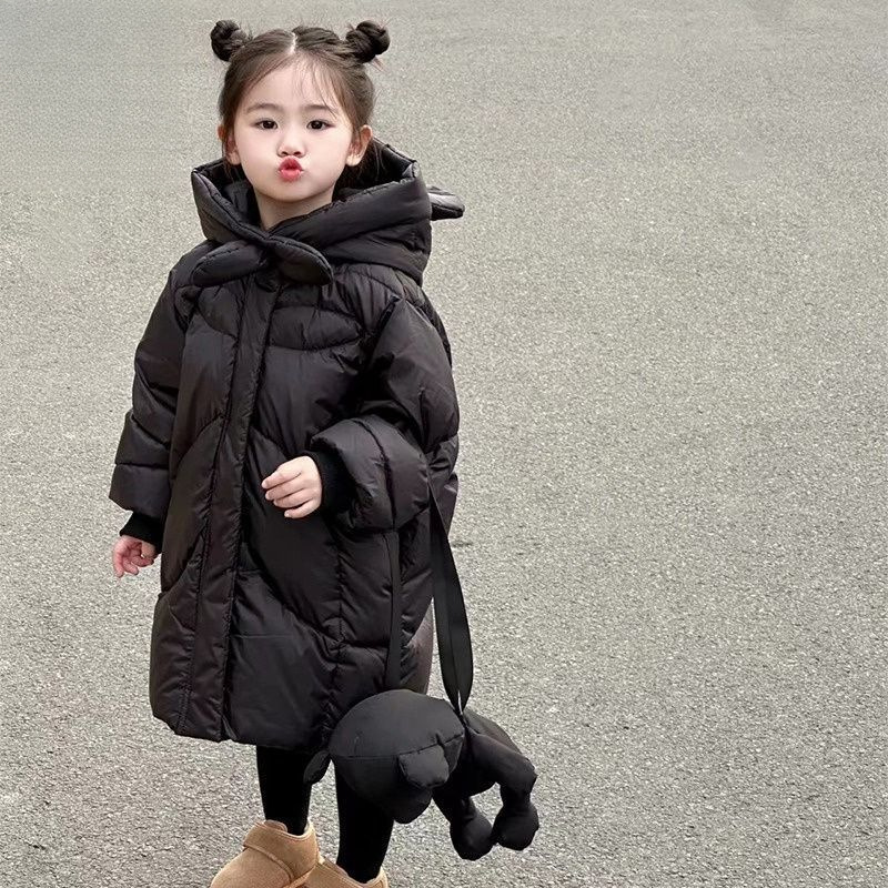 女童冬款棉服2025新款中长款女宝宝时尚棉袄冬季韩系宽松连帽棉衣