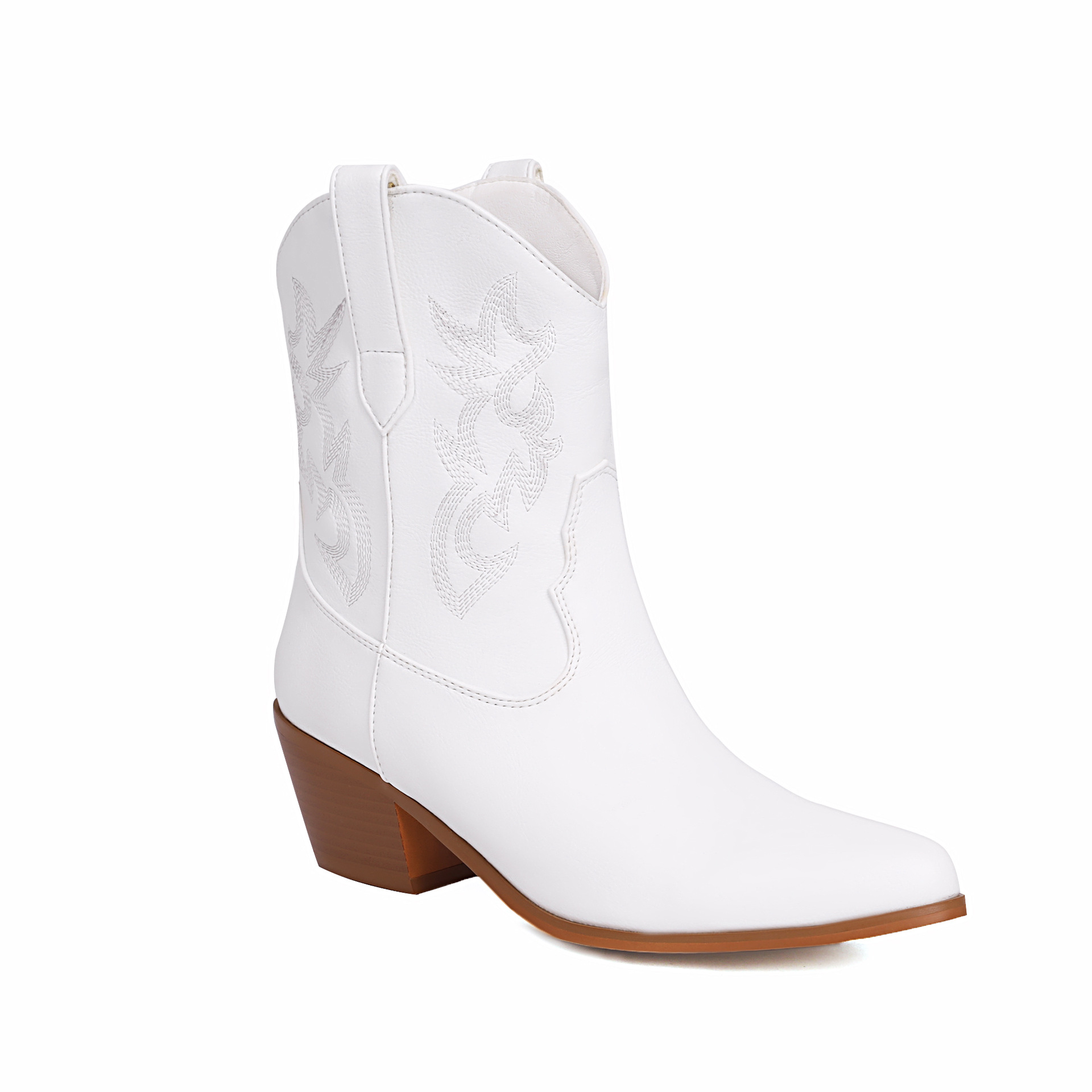Plus-size women's ankle boots Fashion embroidered round toe western cowboy boots_voghion.com