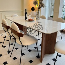 IRo实木岩板餐桌家用现代简约小户型白蜡餐桌椅组合长方形吃饭桌