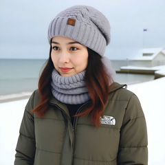 TEMU冬季欧美帽子围脖套装女士防寒保暖针织帽护耳套头毛线帽跨境