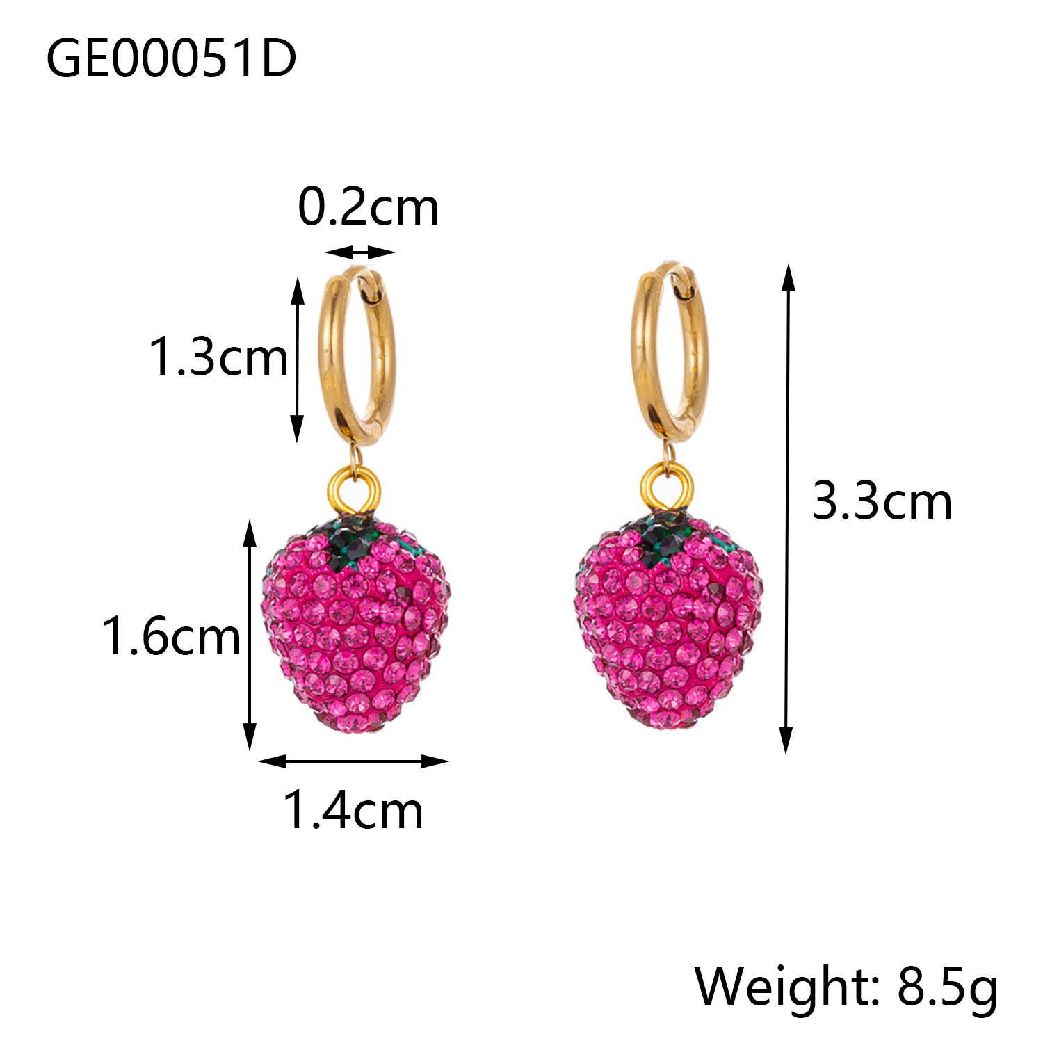 Heart Shape, Strawberry Pattern 1 Pair Modern Style Classic Style Heart Shape Strawberry Titanium Steel Rhinestones Drop Earrings