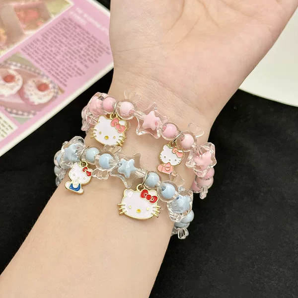 Niche Cartoon Bracelets, Yiwu Small Goods, Fresh Style Couple Beaded Cinnamoroll Student Accessories Wholesale, Hello Kitty