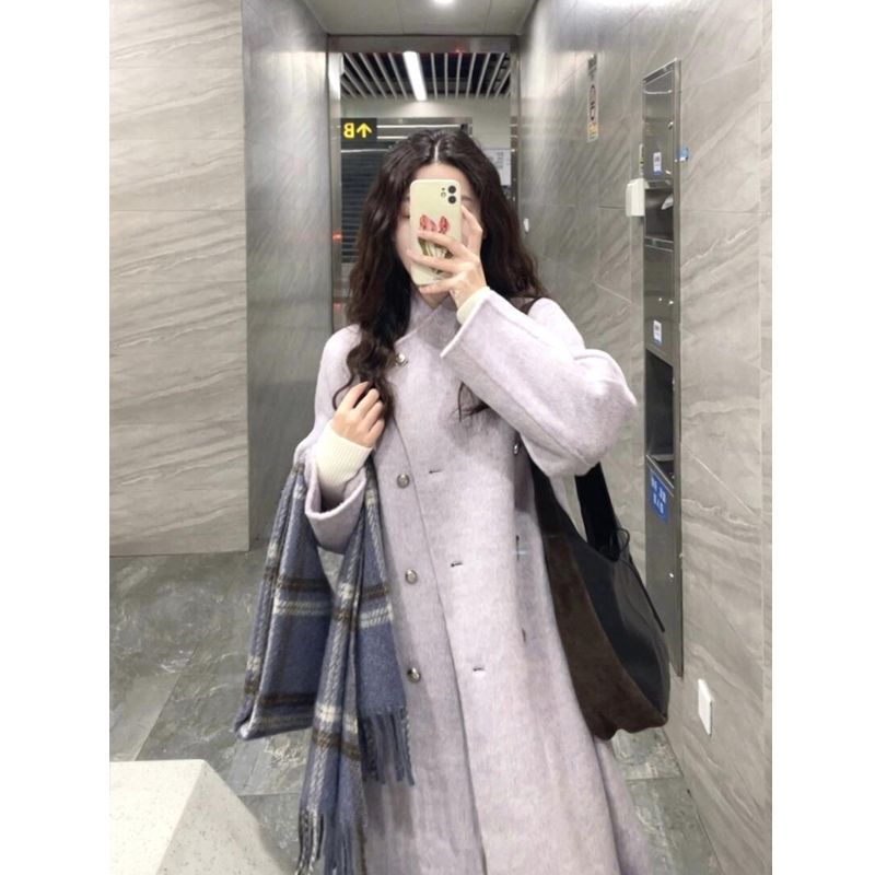 反季特惠呢子大衣女中长款2025新款温柔紫秋冬毛呢外套高级小个子|undefined