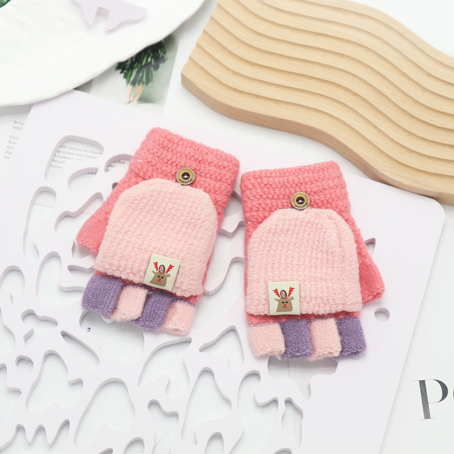 Guantes de invierno de medio dedo para niños niños niños niños niñas estudiantes lindos guantes de peluche de dibujos animados
