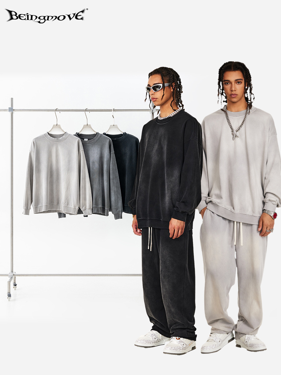 Impresora de marcas| 2025 otoño callejera original marca de agua lavado camiseta hombre oversize camisa de manga caída