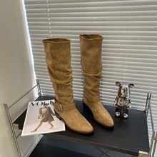 悦薇高品质女鞋时尚潮流粗跟西部靴复古百搭高筒靴子骑士靴长靴女