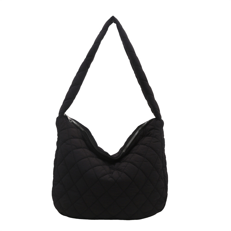 Bolsa coreana bordada a rejilla 2024, nueva bolsa de hombro casual de gran capacidad, bolsa de hombro de algodón simple, literatura y arte.