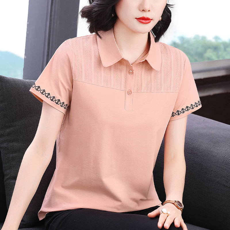Women's T-Shirt Summer New Polo Shirt Women's Short-sleeved Middle-aged plus size Leck Mother's Short-sleeved Loose Top Women's T-Shirt Summer New Polo Shirt Women's Short-sleeved Middle-aged plus size Leck Mother's Short-sleeved Loose Top