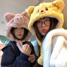日系可爱卡通毛茸茸小猪雷锋帽子女秋冬季学生情侣保暖防寒护耳帽