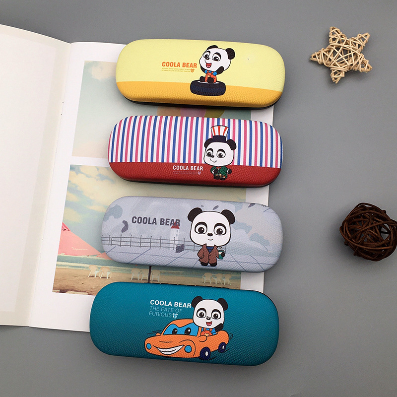 Xinhe County Xinxing Glasses Box Factory Wholesale Iron Bag Leather Panda Pattern Cartoon Glasses Box with Large Frame