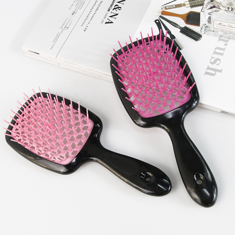 Peine de malla hueco del cuero cabelludo masaje peine húmedo y seco peine de plástico diente ancho peluquería mullido modelado peine al por mayor